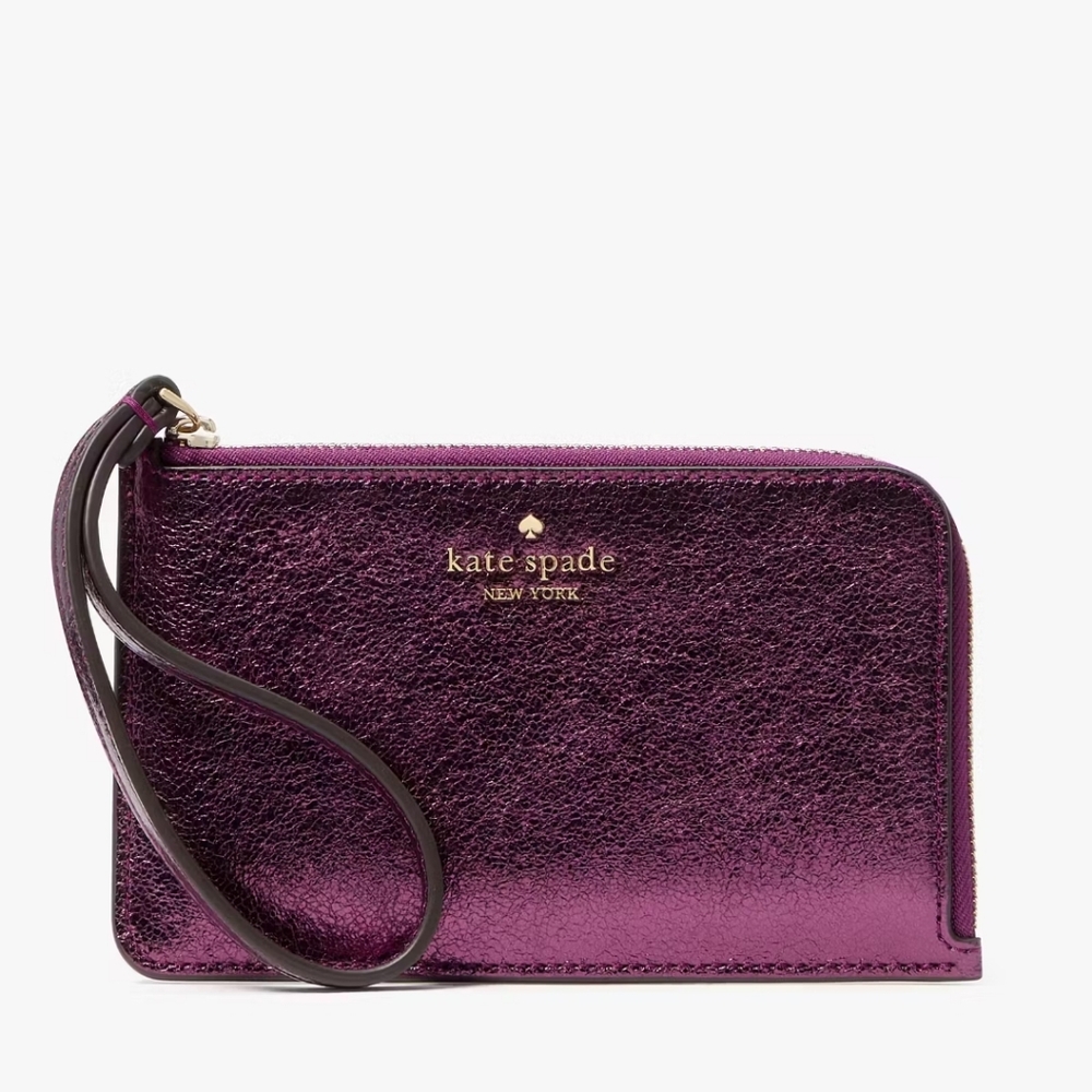 Kate Spade Lucy Metallic Small L-zip Wristlet, Dark Raspberry - Picture 1 of 3